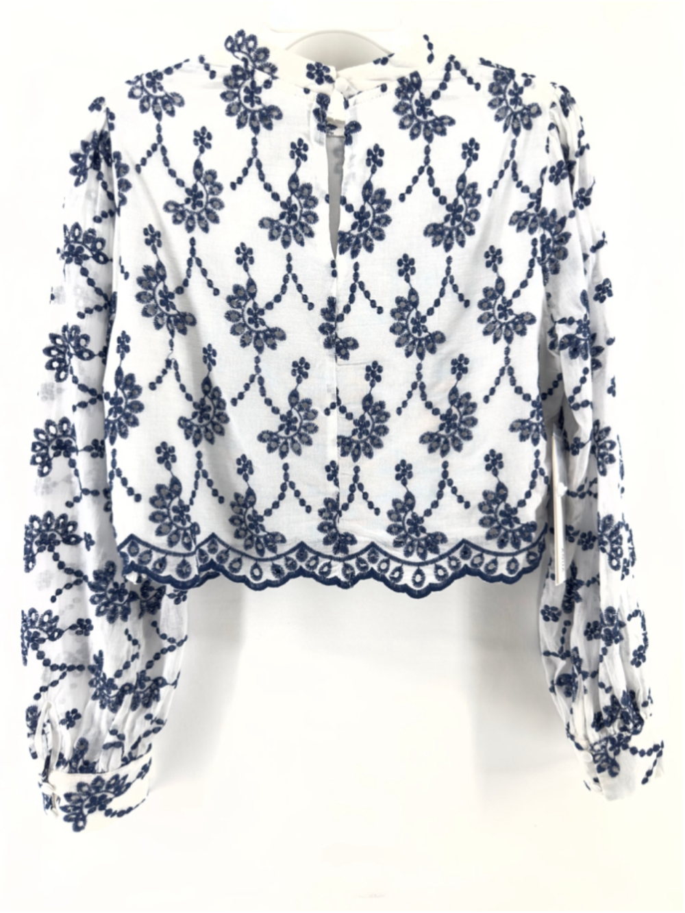 NWT $78 AQUA Navy Blue + White Embroidered PREPPY EYELET Boutique Top WOMENS M - Picture 9 of 12